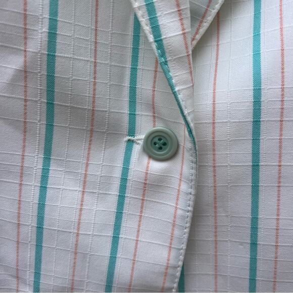 Vintage 80s GW originals white teal peach plaid stripe single button boxy blazer - Picture 4 of 6